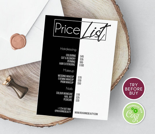 Price List Editable Template, Business Pricing Guide, DIY Price Sheet for Beauty Salon, Editable Pricing List Template, Instant Download