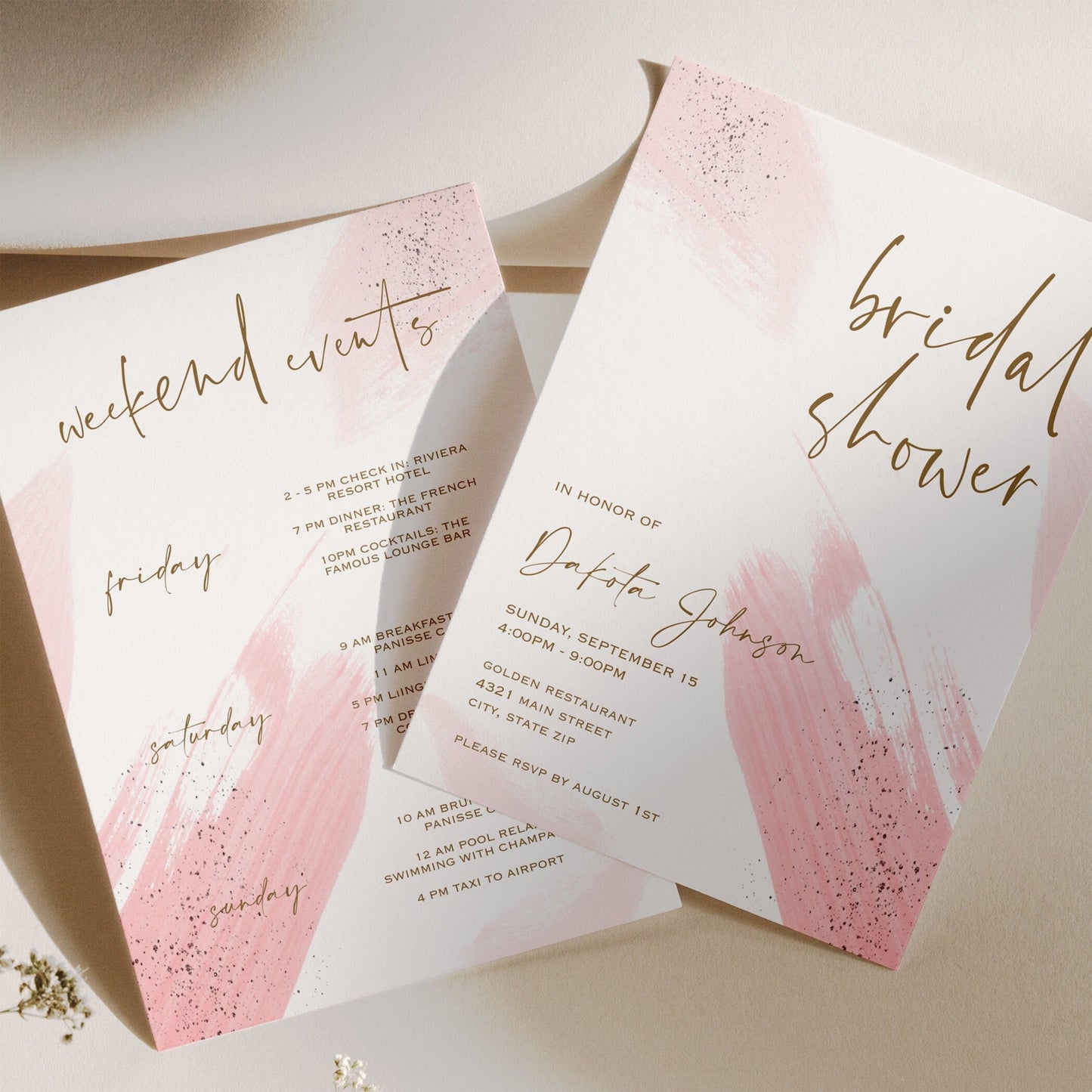 Printable Pink Bridal Shower Invitation, Editable Bridal Shower Invite, Simple Modern Weekend Itinerary, Digital Template, Weekend Timeline