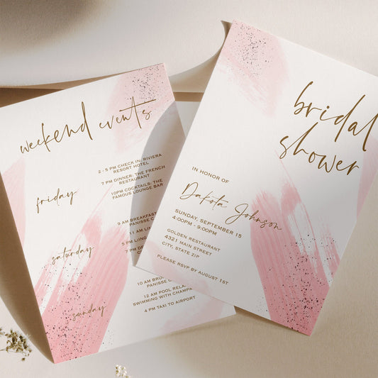 Printable Pink Bridal Shower Invitation, Editable Bridal Shower Invite, Simple Modern Weekend Itinerary, Digital Template, Weekend Timeline