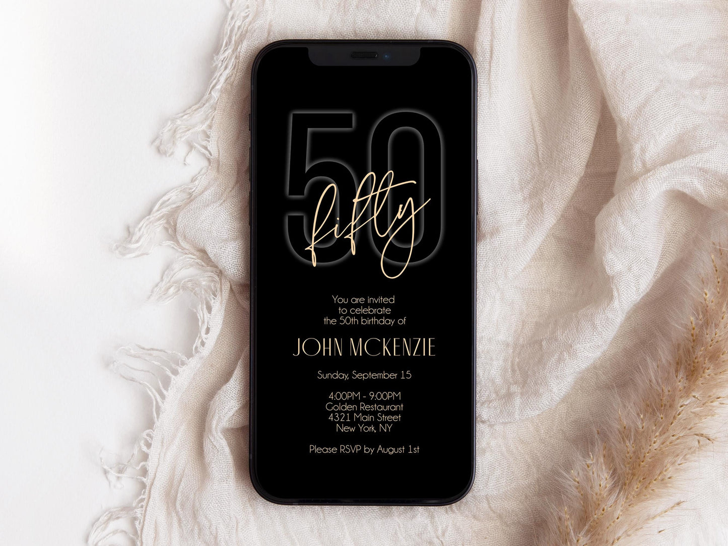 Black Gold 50th Birthday Invitation - Editable Digital Evite