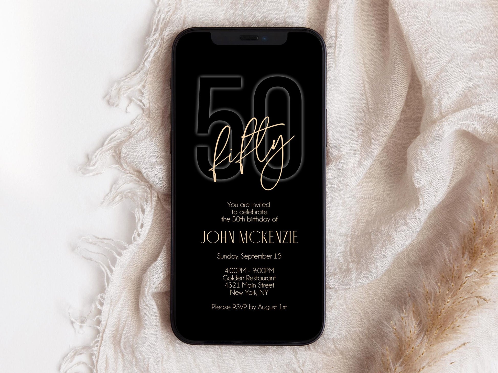 Black Gold 50th Birthday Invitation - Editable Digital Evite
