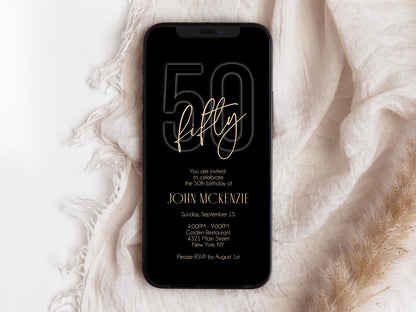Black Gold 50th Birthday Invitation - Editable Digital Evite
