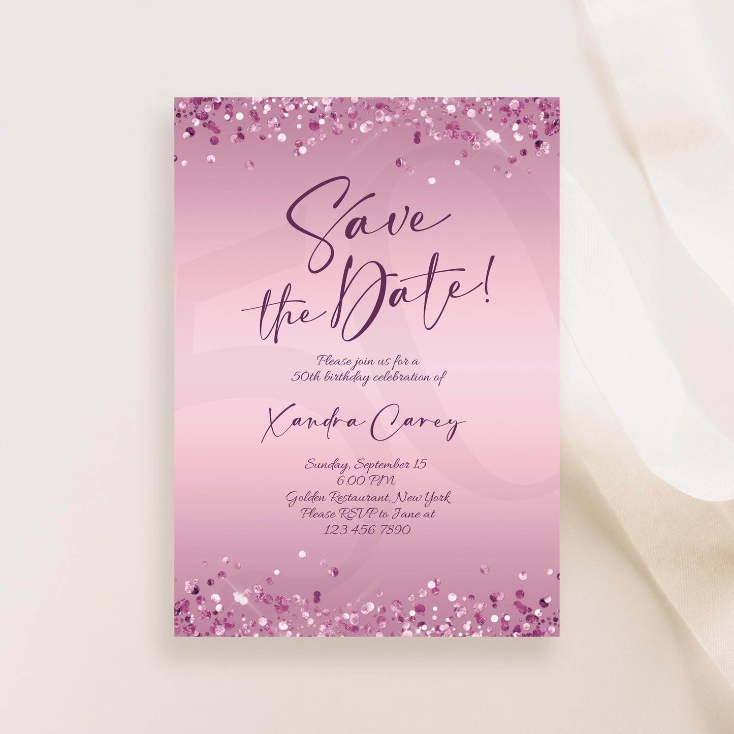 Editable Save the Date Purple Birthday Invitation Template, Printable Lavender Birthday Party Invite, Any Age Save the Date Card, Email Text Message, Instant Download