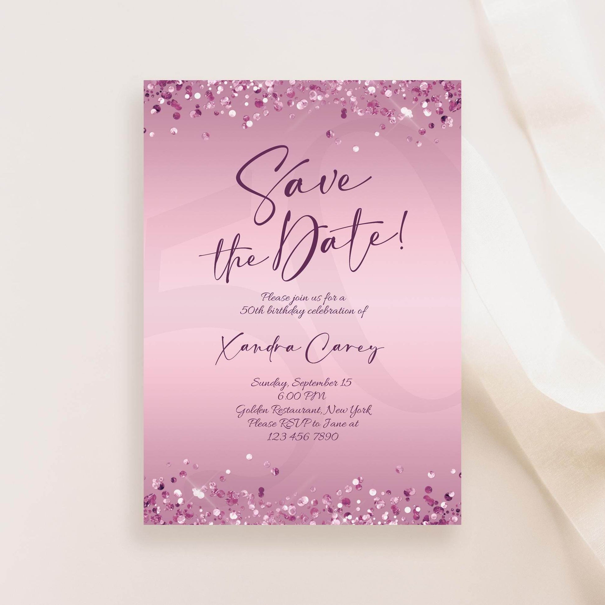 Editable Save the Date Purple Birthday Invitation Template, Printable Lavender Birthday Party Invite, Any Age Save the Date Card, Email Text Message, Instant Download