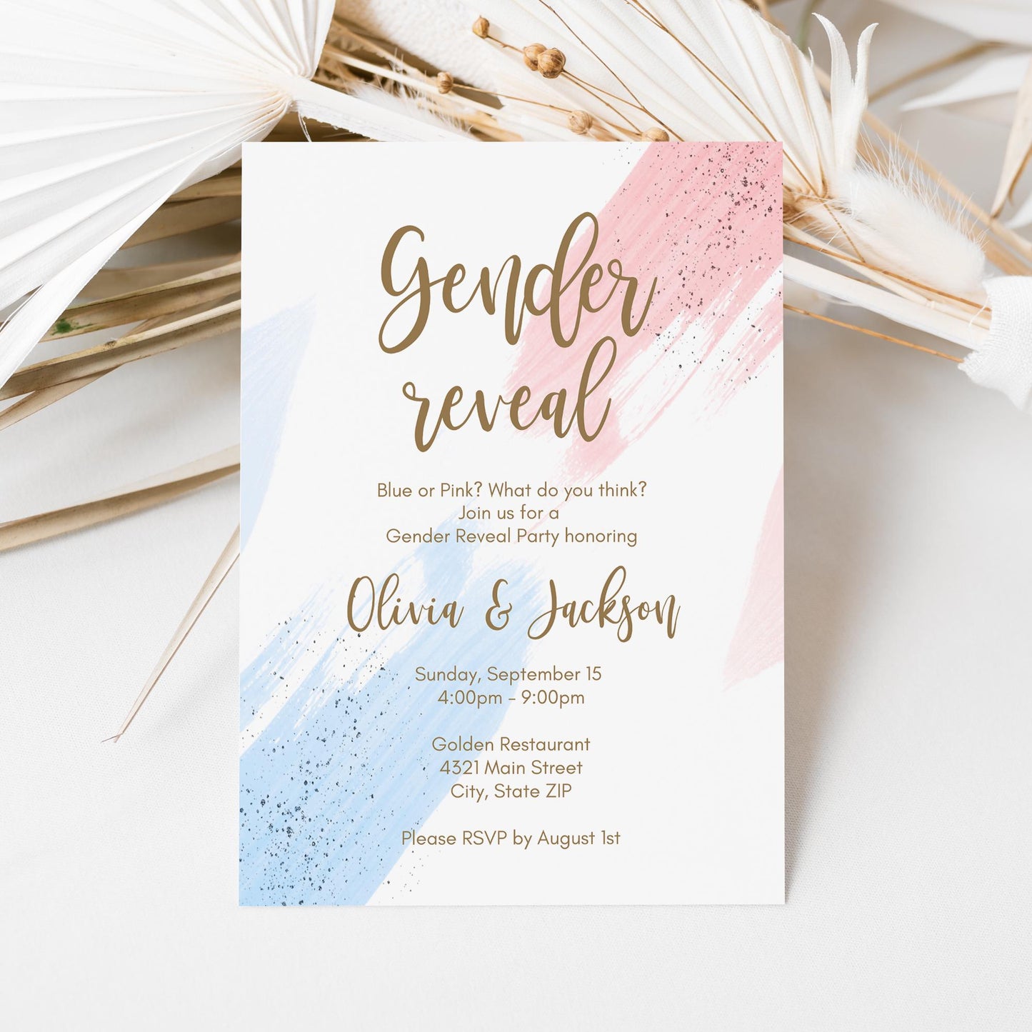 Gender Reveal Invitation Template Printable, Pink or Blue Party Invite, Gender Neutral Baby Shower, Boy or Girl Editable Invitation Template