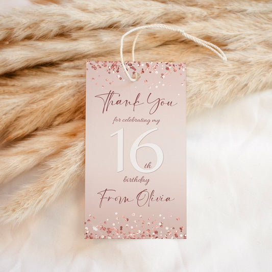 Sweet Sixteen 16th Birthday Thank You Tags - Customizable Template