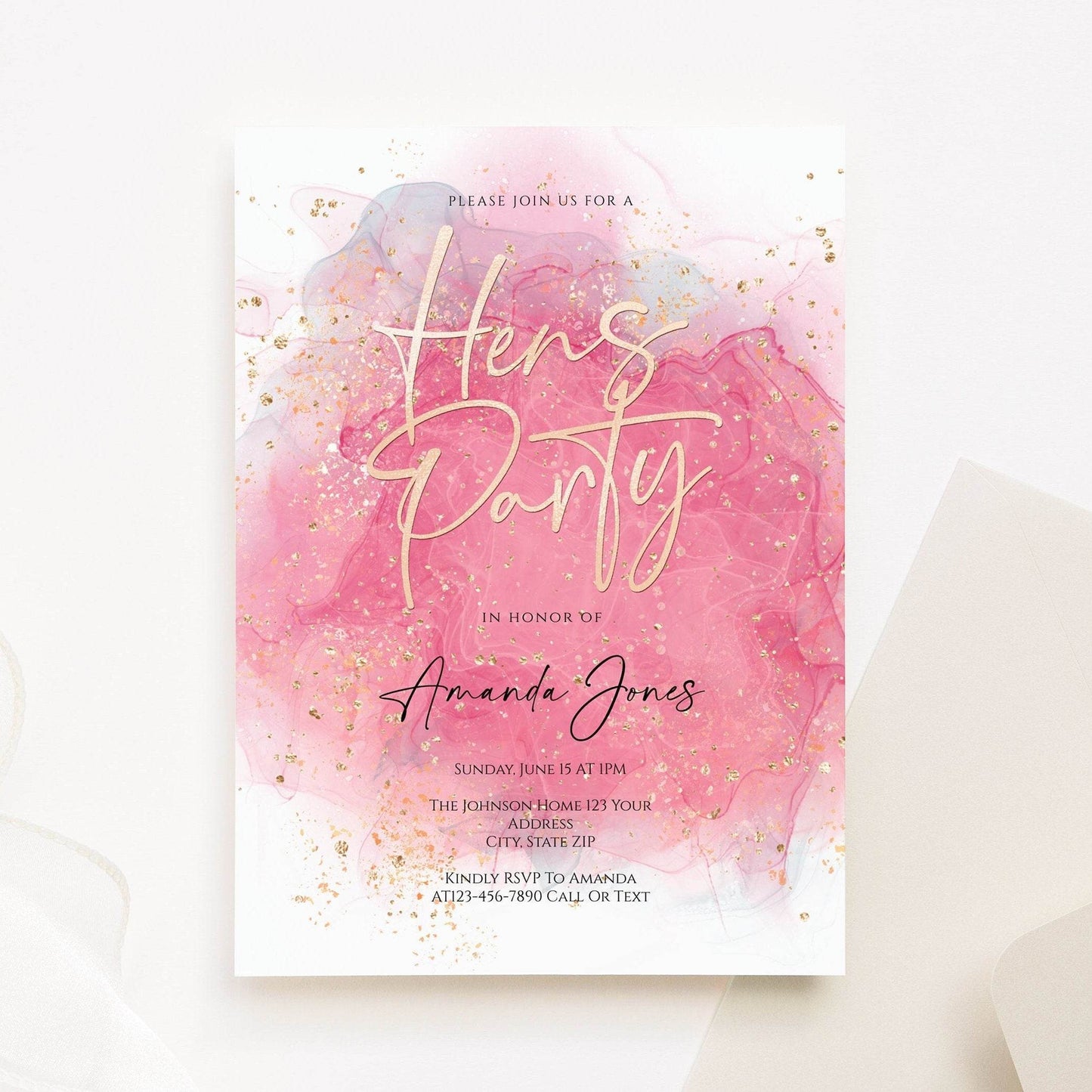 Printable Hens Party Invitation Template | Editable Watercolor Bachelorette Invite | Custom Hens Night Email or Text Message Download