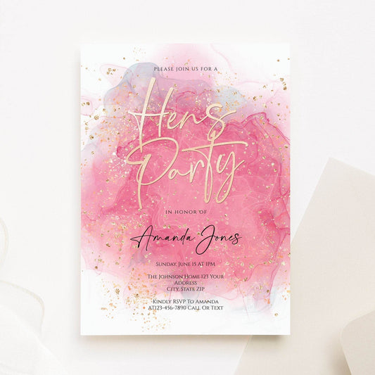 Printable Hens Party Invitation Template | Editable Watercolor Bachelorette Invite | Custom Hens Night Email or Text Message Download