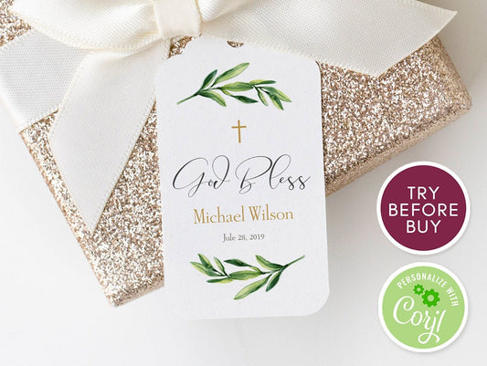 Greenery Baptism Favor Tag Template, Printable Baptism Thank You Tag, First Communion Greenery Eucalyptus Christening Tags, Instant Download