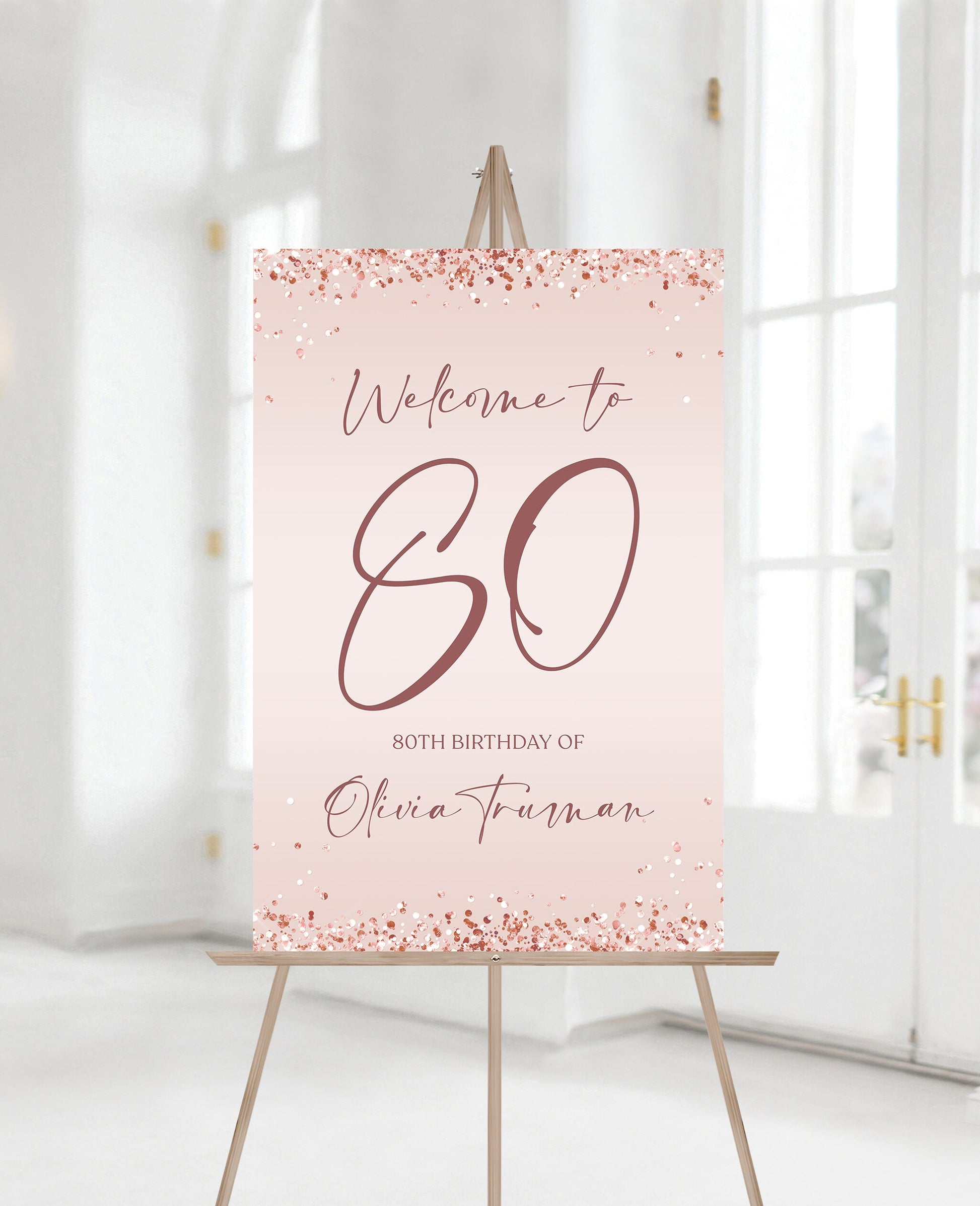 Rose Gold 80th Birthday Welcome Sign - Personalizable Digital Download