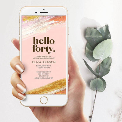 Electronic Hello Forty 40th Birthday Invitation | Editable Digital Text Message Invite Template