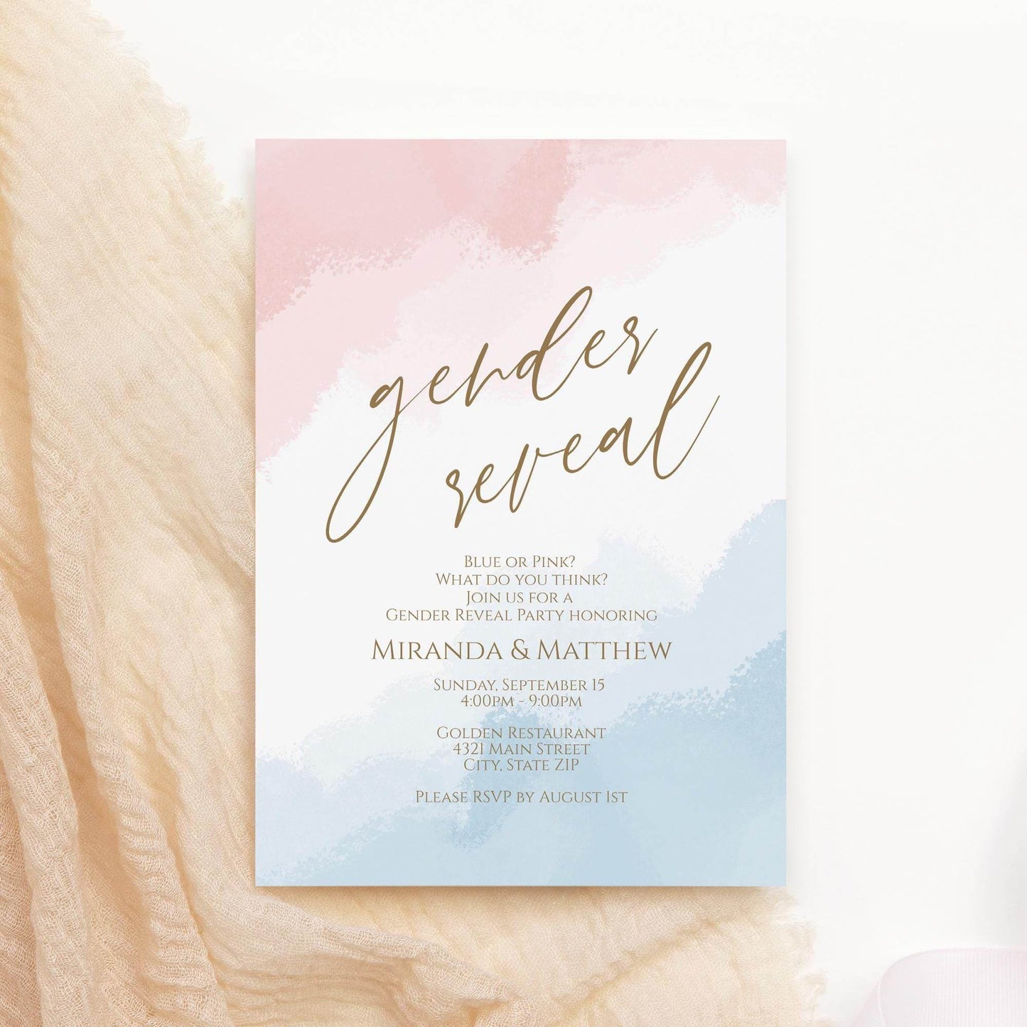 Gender Reveal Invitation Template, He or She Baby Shower Invite, Editable Pink Blue Card, Digital Boy or Girl Evite, Instant Download