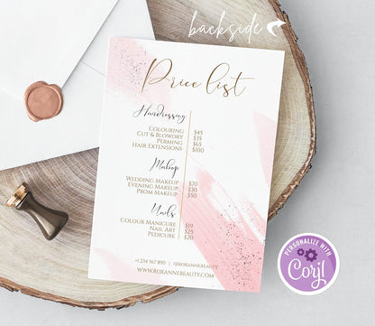 Price List Editable Template, Business Pricing Guide, DIY Price Sheet, Beauty Salon Services Menu, Instant Download, Editable Price List
