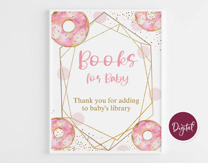 Baby Shower Signs Bundle, Donut Baby Shower Signs, Signage Set Printable Decor, Pink Gold Geometric Baby Shower Kit, Instant Download PDF