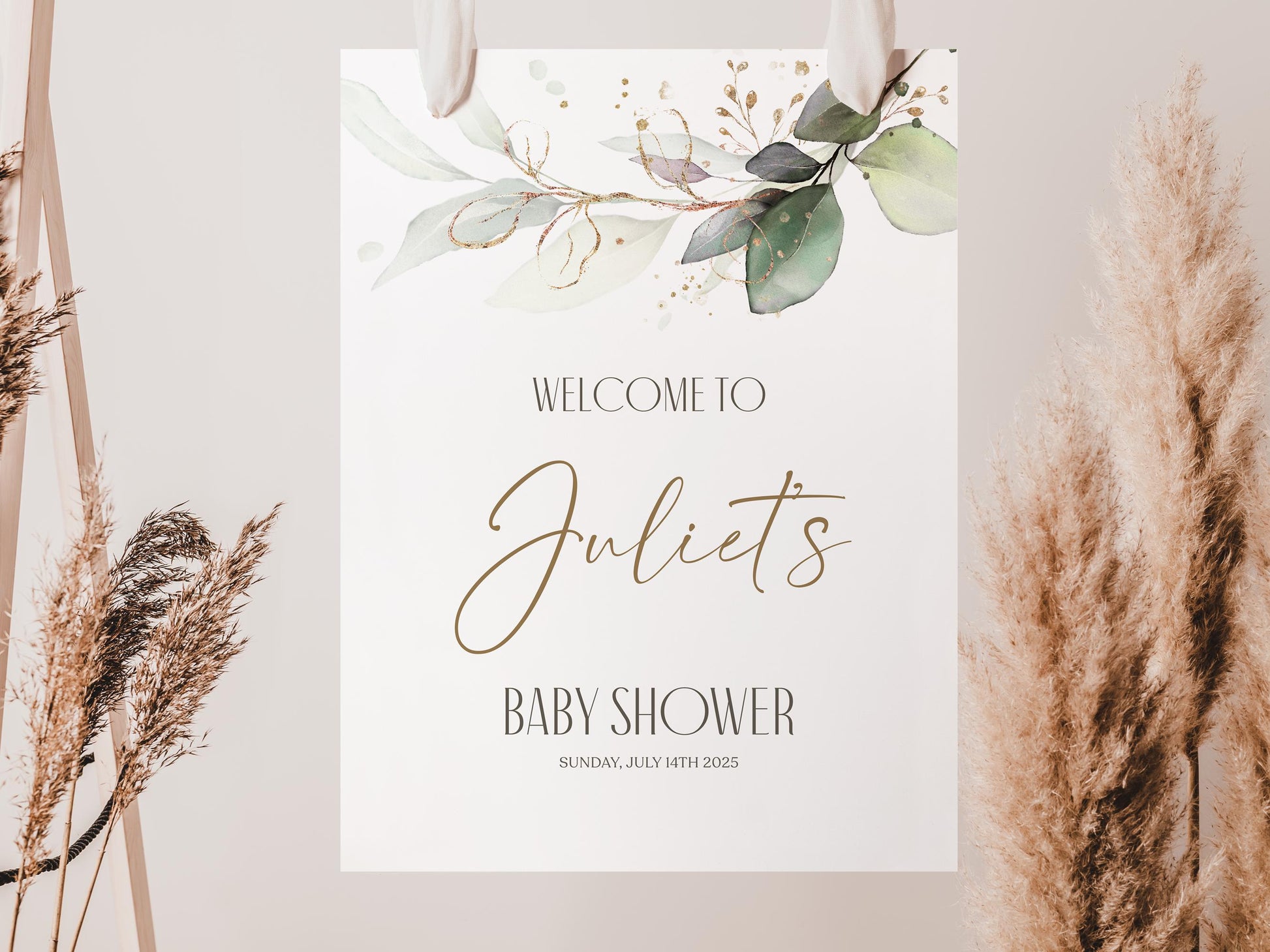 Editable Baby Shower Welcome Sign Template, Greenery Eucalyptus Boy or Girl Baby Shower Welcome Poster, Printable Gender Neutral Baby Shower