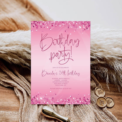 Pink 30th Birthday Invitation Template – Editable Hot Pink Fuchsia Party Invite | Printable Digital Birthday Card | Instant Download