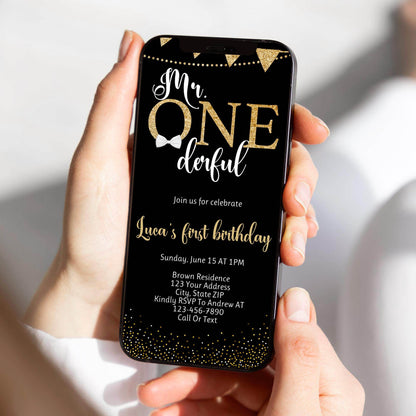 Mr. ONEderful Birthday Electronic Invitation, Editable First Birthday Evite Template, Boy’s Digital Invite, Instant Download