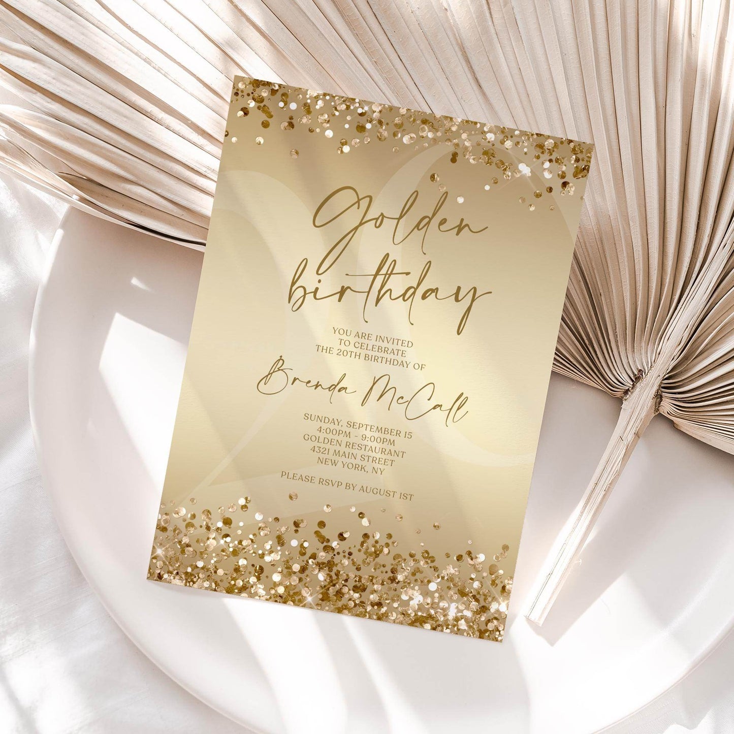Printable Ladies Golden Birthday Invitation Template, Gold Party Invite, Editable Template, Teen Girls Brunch Digital Download, Email Invite