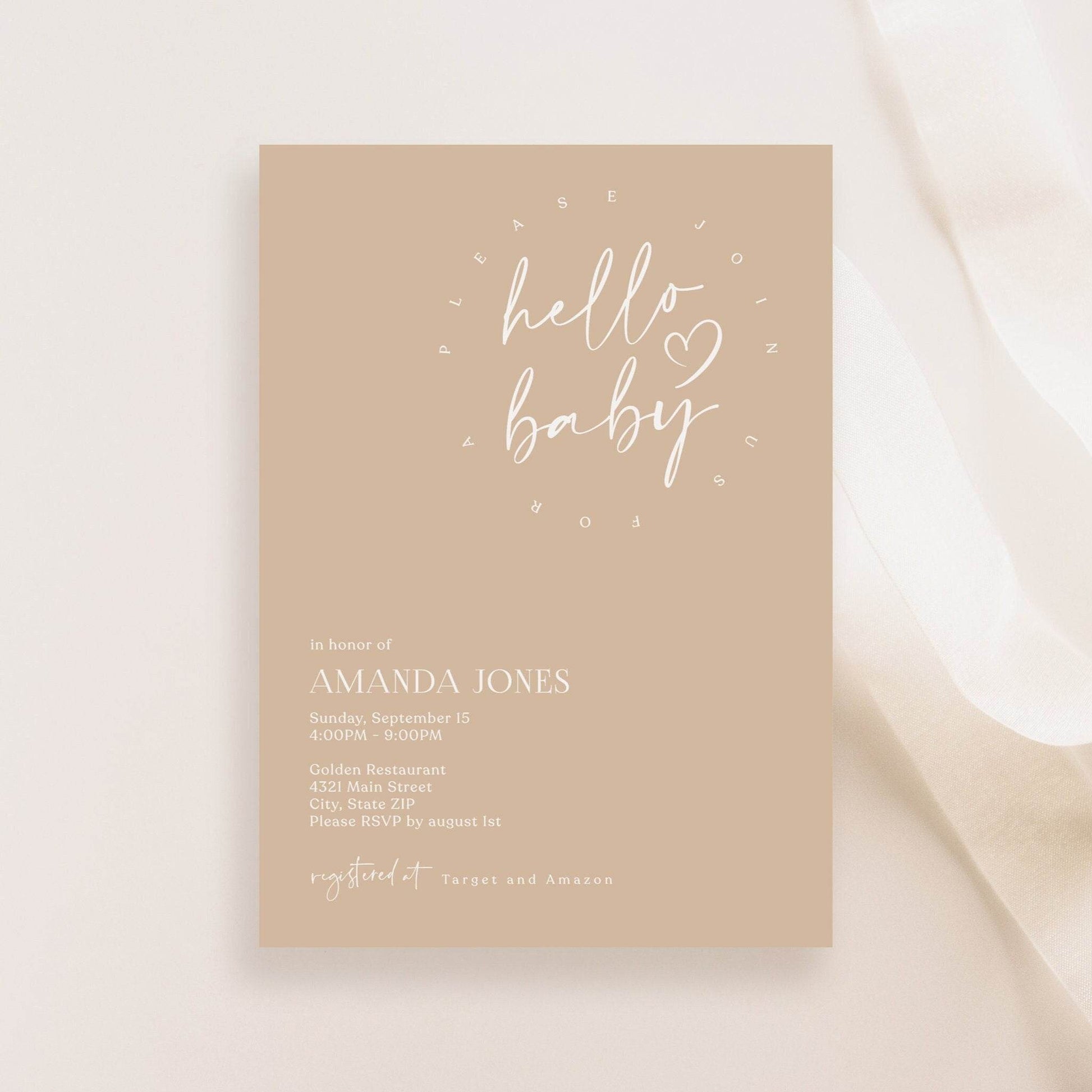 Minimalist Baby Shower Invitation Template – Gender Neutral “Hello Baby” Invite | Editable Modern Shower Card | Digital Download