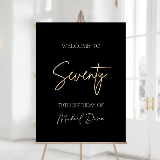 70th Birthday Welcome Sign Template - Editable & Printable | Golden Years Celebration