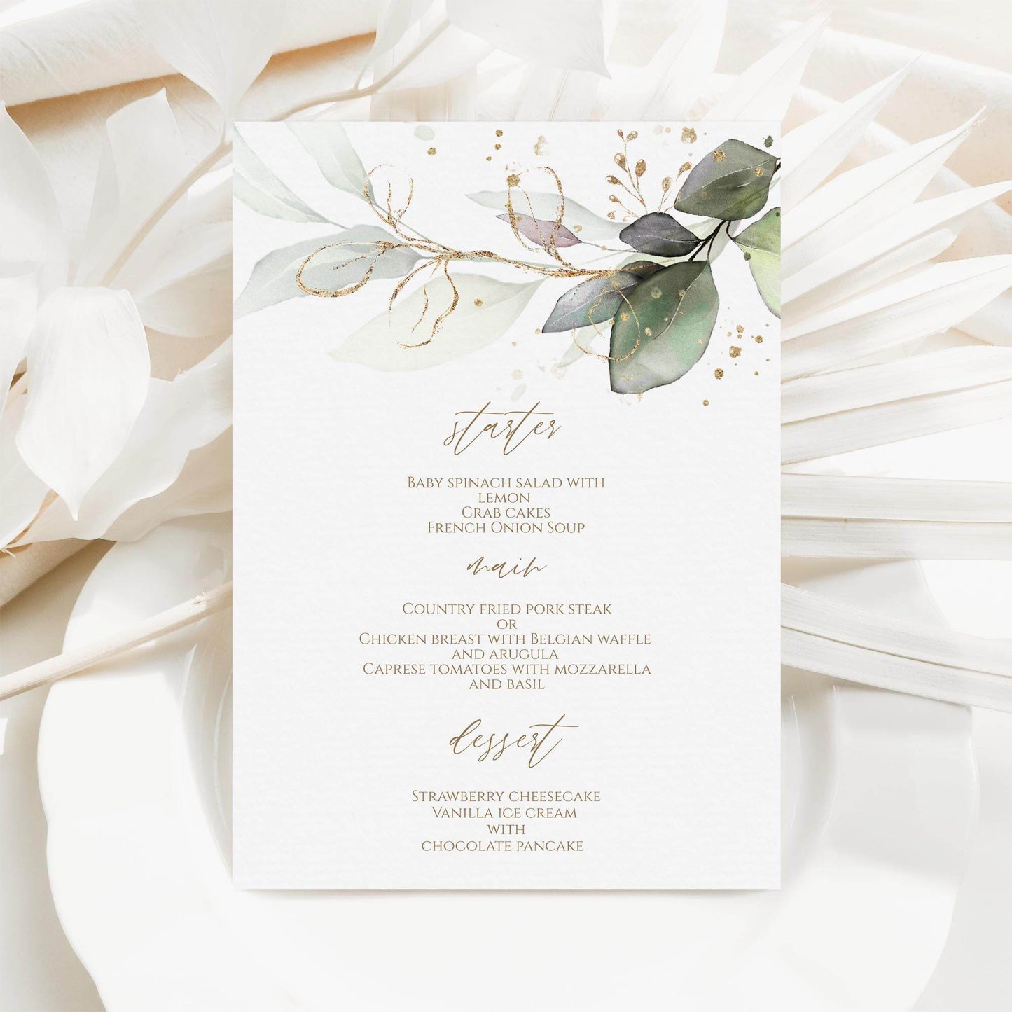 Greenery Watercolor Menu Template – Editable Wedding, Birthday, or Shower Menu Card – Printable Dinner Menu – Instant Download