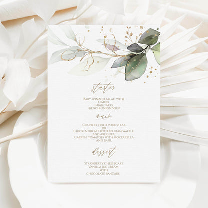 Greenery Watercolor Menu Template – Editable Wedding, Birthday, or Shower Menu Card – Printable Dinner Menu – Instant Download