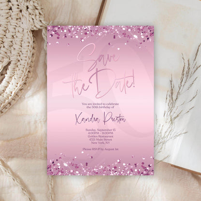 Purple Save the Date Birthday Invitation Template | Editable Any Age Party Invite | Printable Birthday Card | Email or Text Message | Instant Download