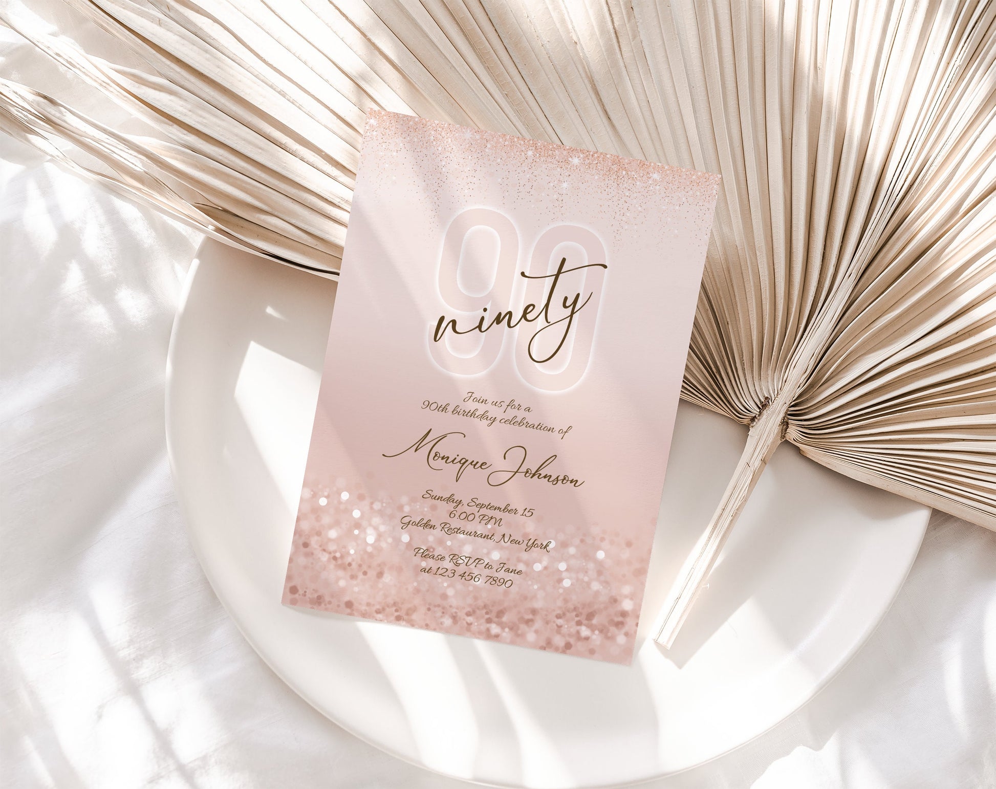 Printable 90th Ninety Birthday Invitation Template, Editable Ninety & Fabulous Birthday Invite, Ladies Surprise Dinner Evite, Birthday Card