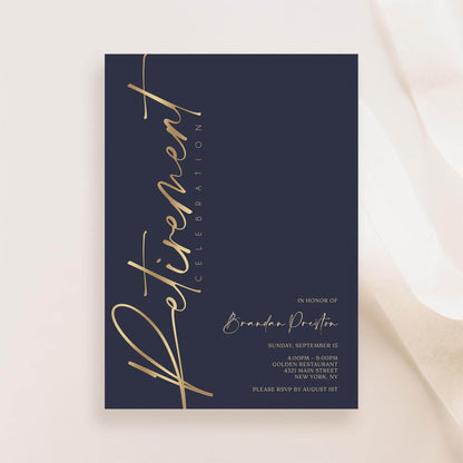 Navy Gold Retirement Party Invitation Template, Editable Digital Invite, Printable Retirement Card, Email & Text Message Evite, Instant Download