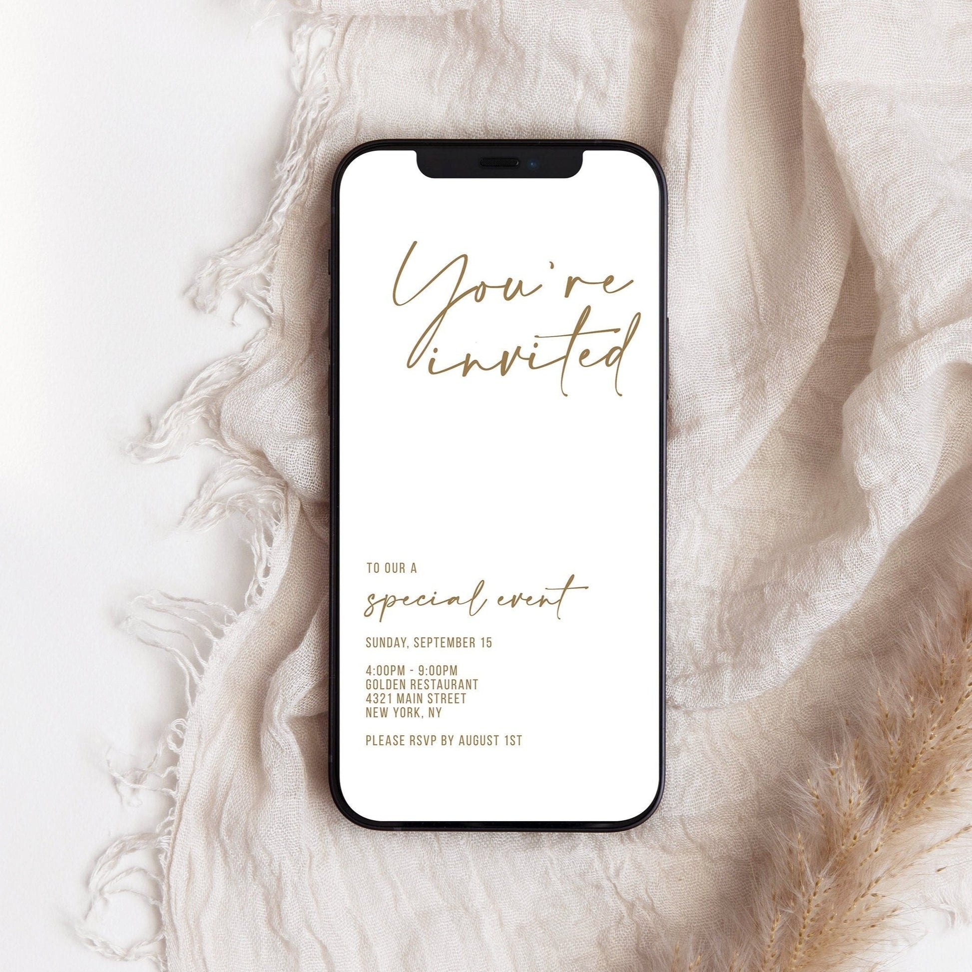 Simple White Business Evite Phone Invitation Template, Minimalist Text Message Invite, Electronic Event Invitation, Digital DIY Special Event Template