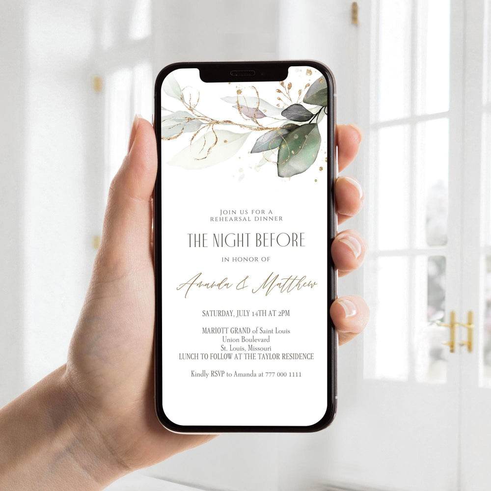 Electronic Night Before Wedding Rehearsal Dinner Invitation | Editable Greenery Mobile Evite | Digital Text Message Invite | Instant Download