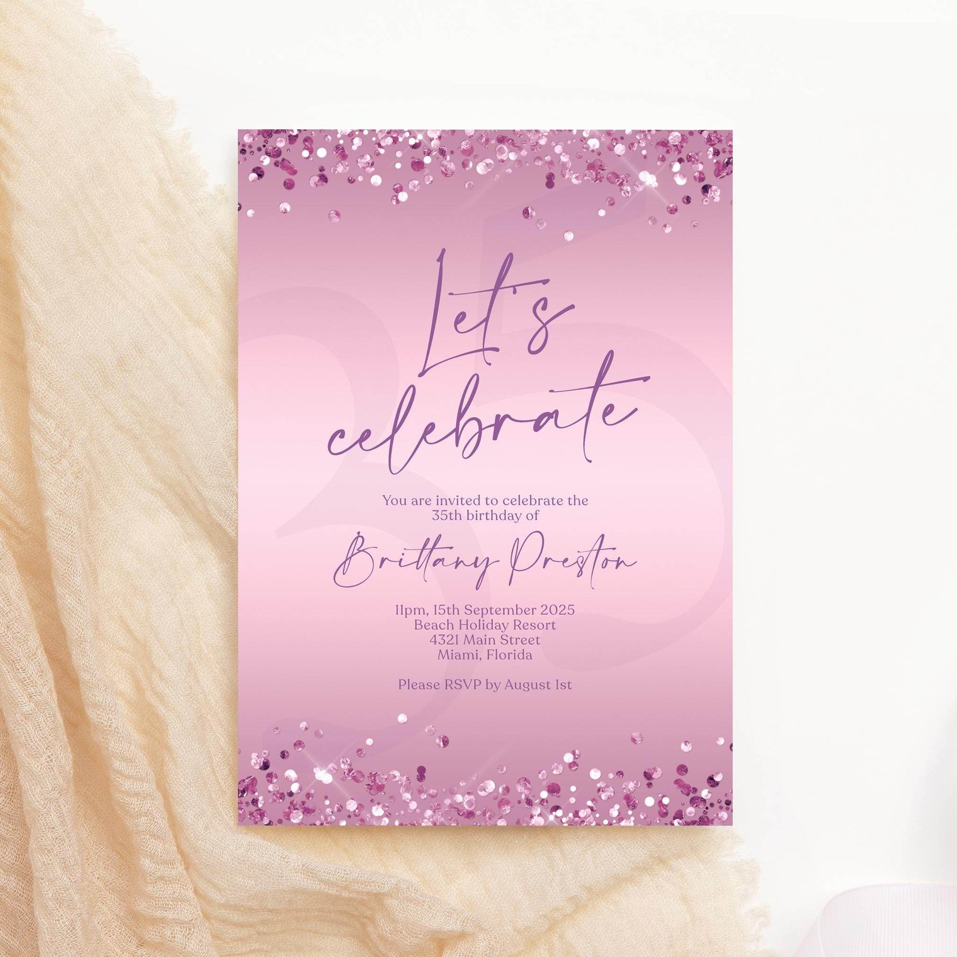 Printable Purple Let's Celebrate Invitation Template, Ladies Birthday Celebration Invite, Editable Text Message Invitation, Any Age Birthday