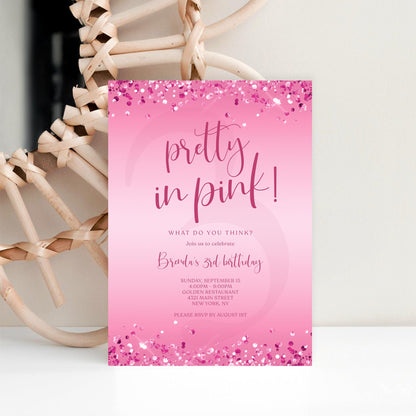 Pretty in Pink 3rd Girl Birthday Invitation Template | Editable & Printable