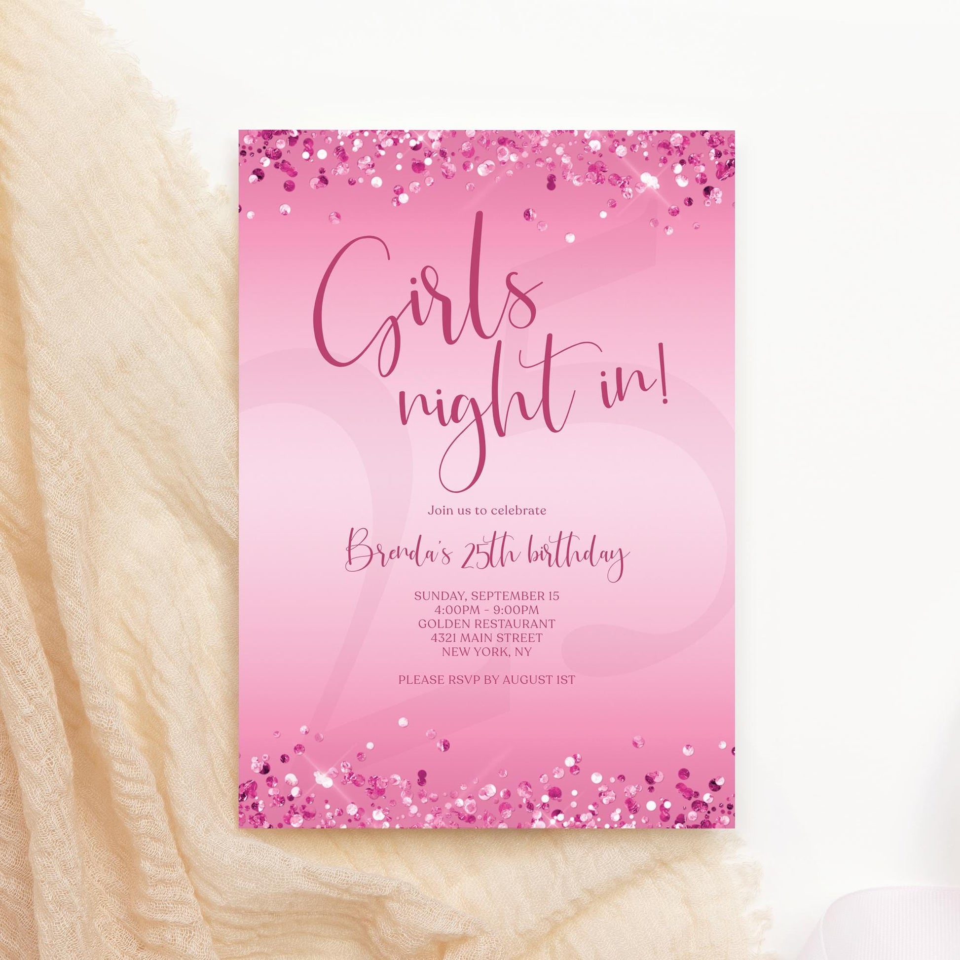 Pink Girls Night Invitation Template | Editable Pamper Party Invite