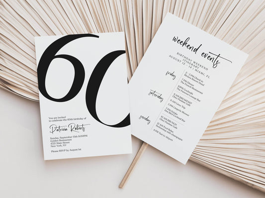 Editable Simple 60th Birthday Weekend Itinerary Template, Printable Digital Itinerary, Sixty Birthday Weekend Invite, Instant Download