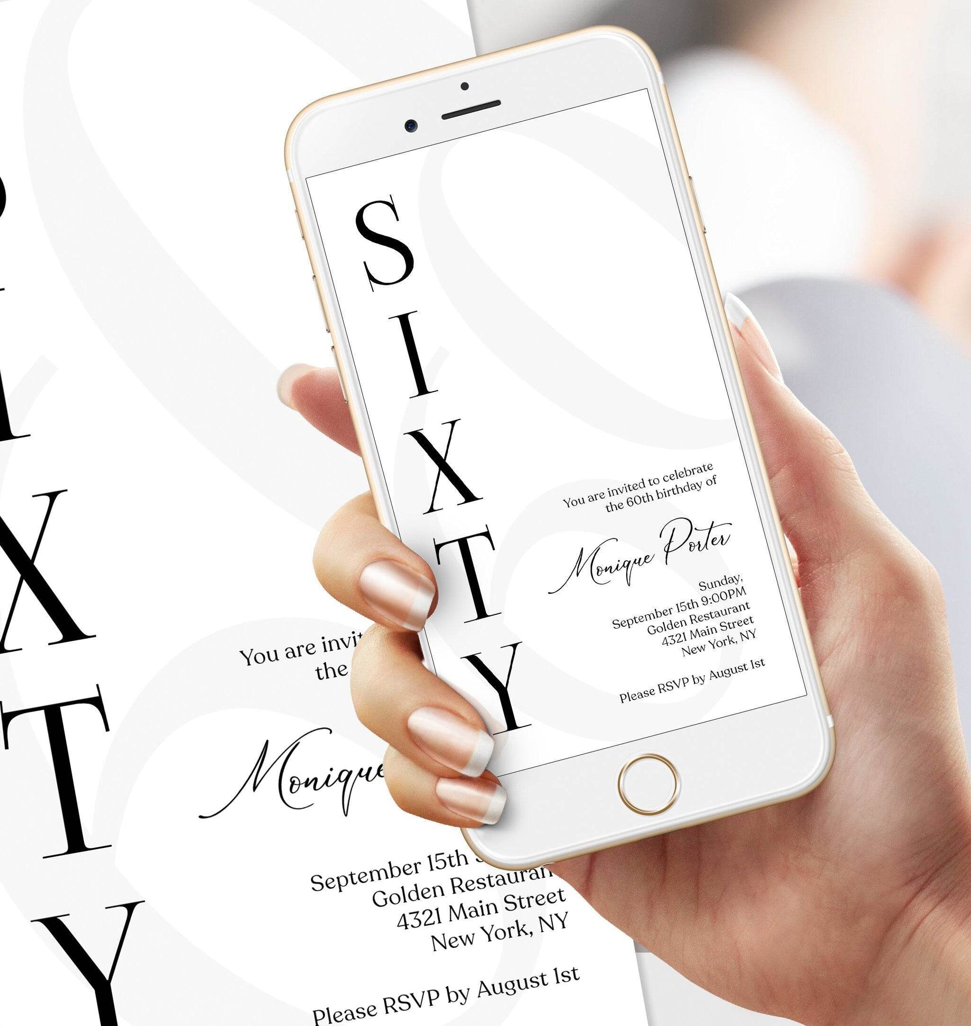 Digital Simple 60th Sixty Birthday Invitation Template, Electronic Minimalist Birthday Invite, Modern Any Age Invite, DIY Text Message Evite