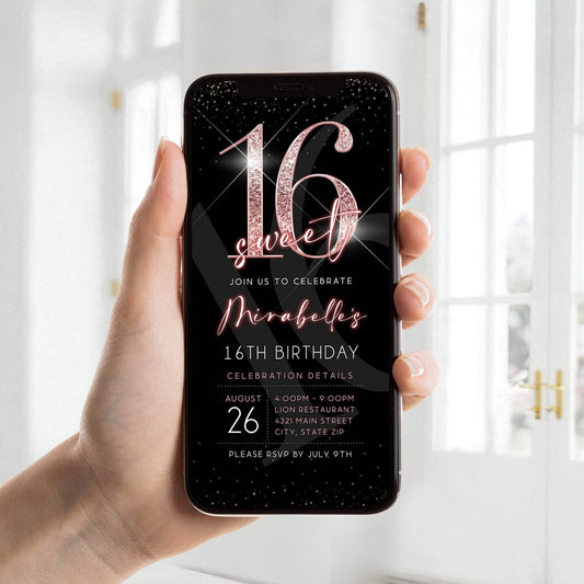 Sweet 16 Digital Invitation – Editable Mobile Evite for Text Message – Electronic 16th Birthday Party Invite – Instant Download Template