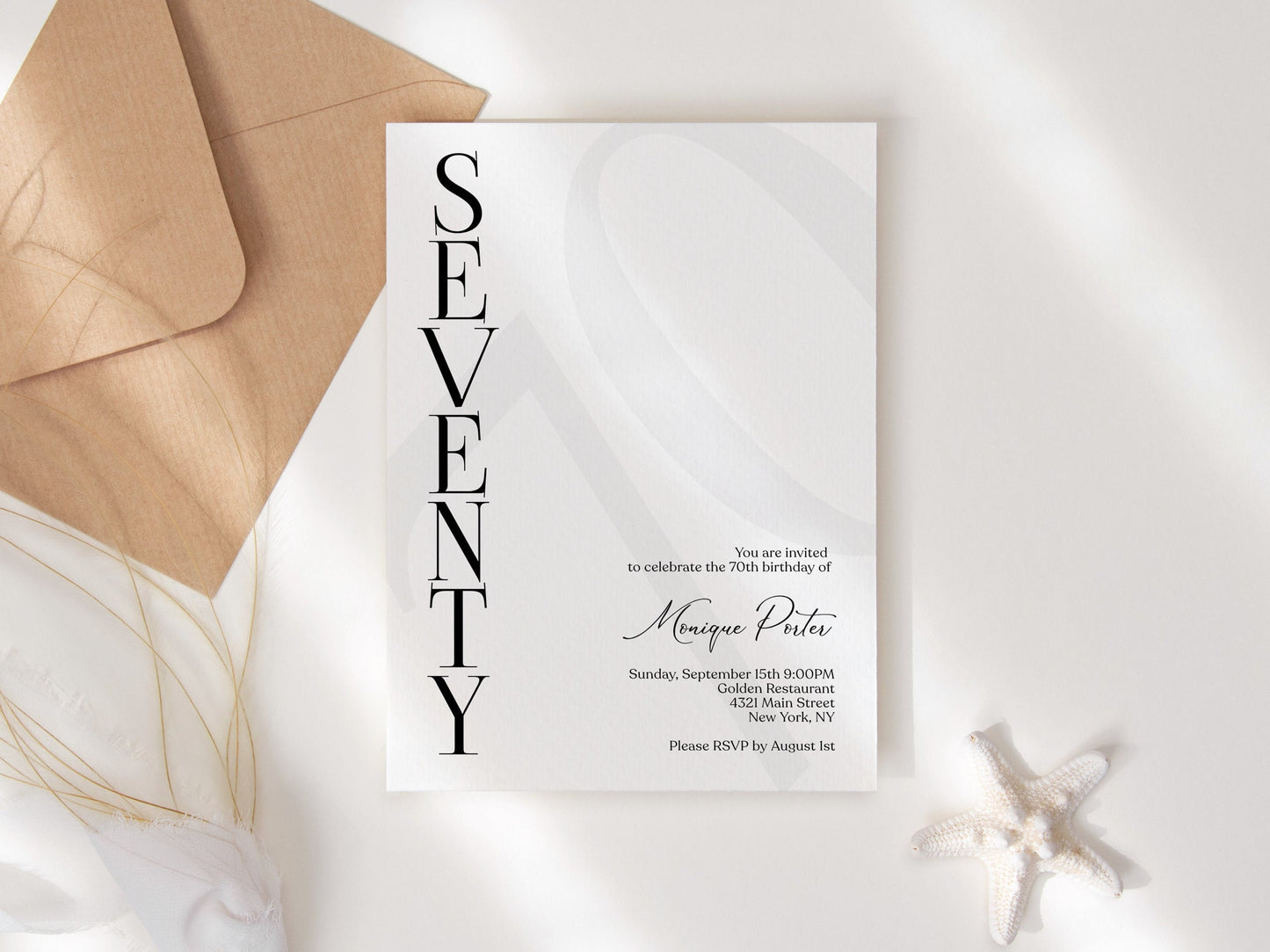 70th Birthday Invitation Template - Minimalist Design | Instant Download