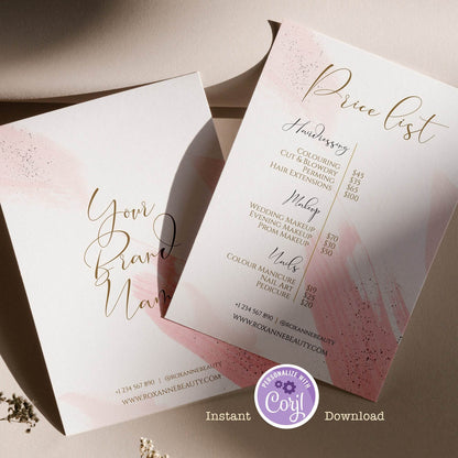 Price List Editable Template, Business Pricing Guide, DIY Price Sheet, Beauty Salon Services Menu, Instant Download, Editable Price List