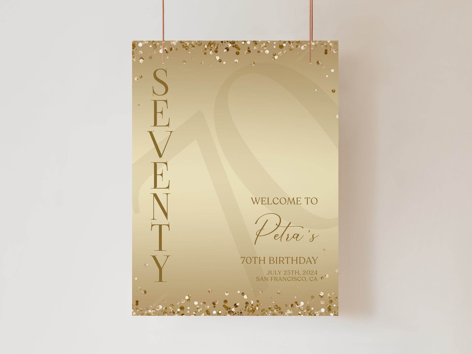 70th Birthday Welcome Sign Template | Gold Editable Party Sign | Printable Luxury Welcome Poster | Modern 70th Birthday Decor | Instant Download