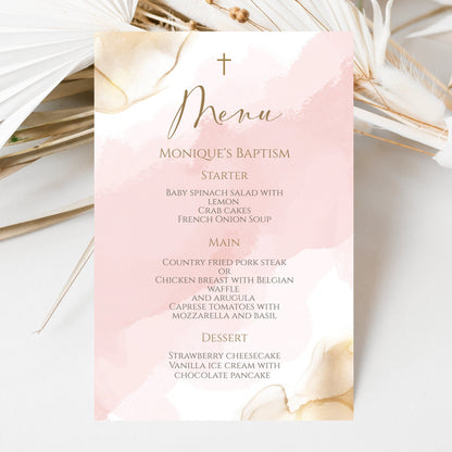 Girl Baptism Menu Template - Editable & Printable | Christening Menu