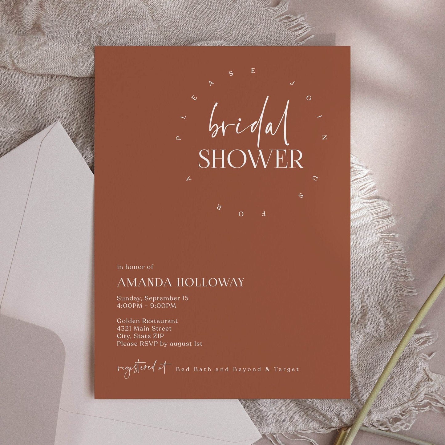 Desert Boho Bridal Shower Invitation Template – Editable Terracotta Bridal Shower Card | Boho Email or Text Message Invite | Instant Download