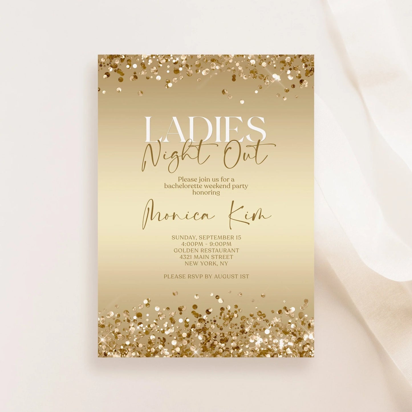 Gold Ladies Night Out Party Invitation Editable Template, Gold Printable Bachelorette Party Invite, Hens Night Invitation, Girls Party Invite