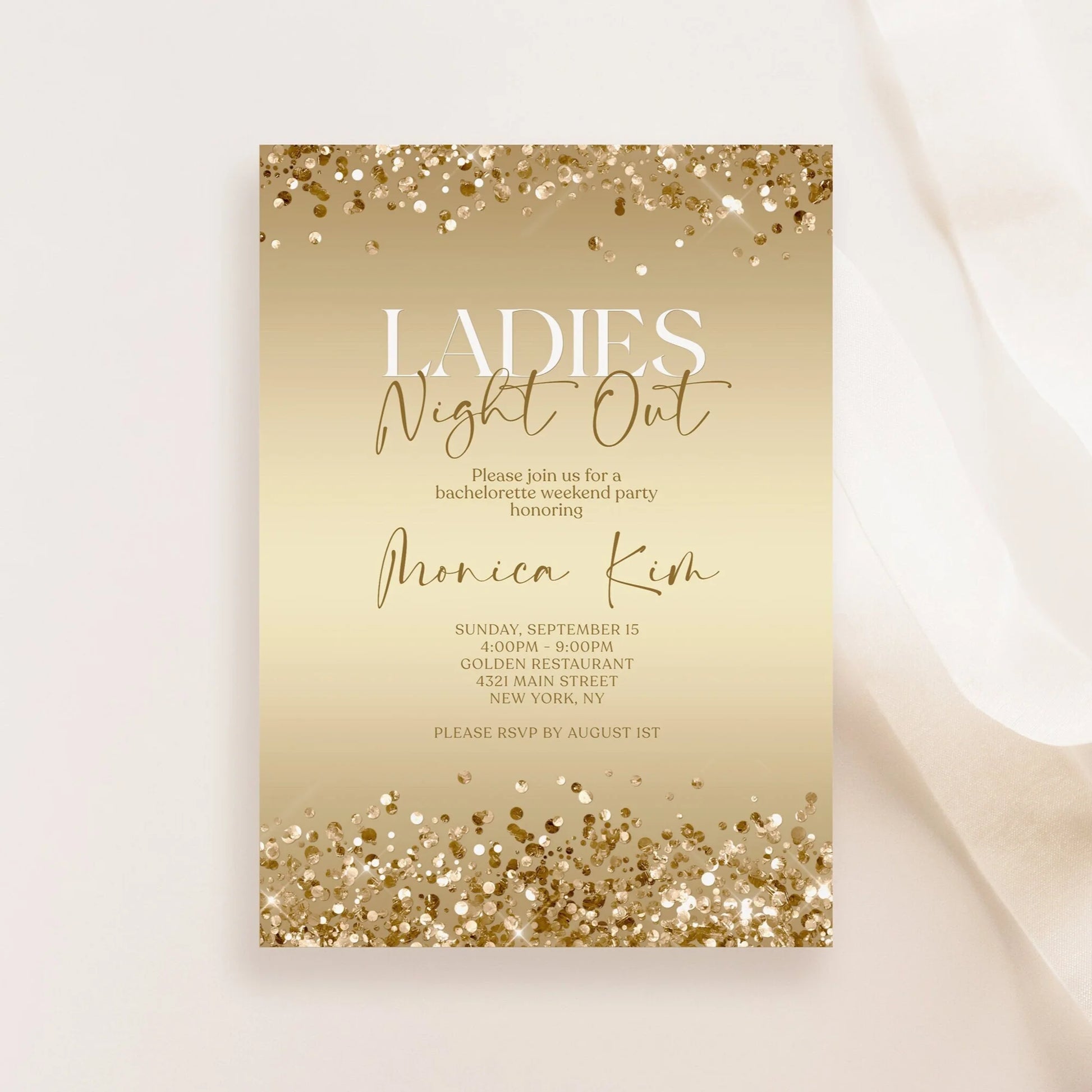 Gold Ladies Night Out Party Invitation Editable Template, Gold Printable Bachelorette Party Invite, Hens Night Invitation, Girls Party Invite