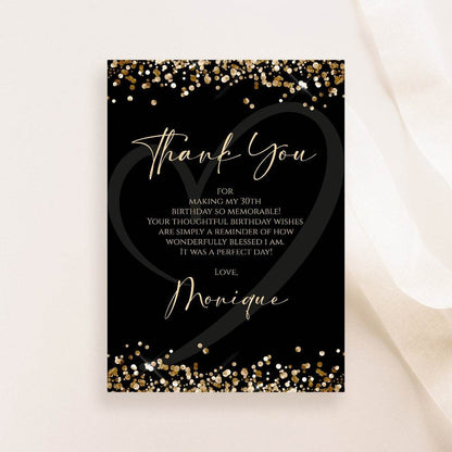 Black & Gold Thank You Card Template – Editable Birthday or Anniversary Notecard | Printable Thank You Card | Instant Digital Download