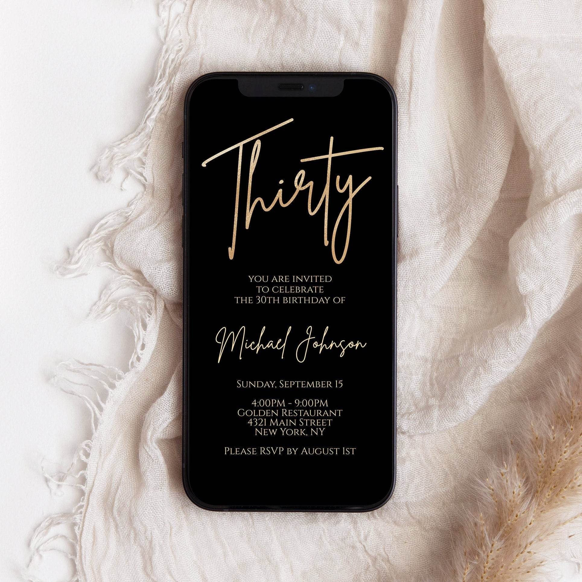 Digital 30th Birthday Text Invitation Template | Editable Thirty Birthday Evite | Electronic Phone Invite | Corjl Template | Instant Download