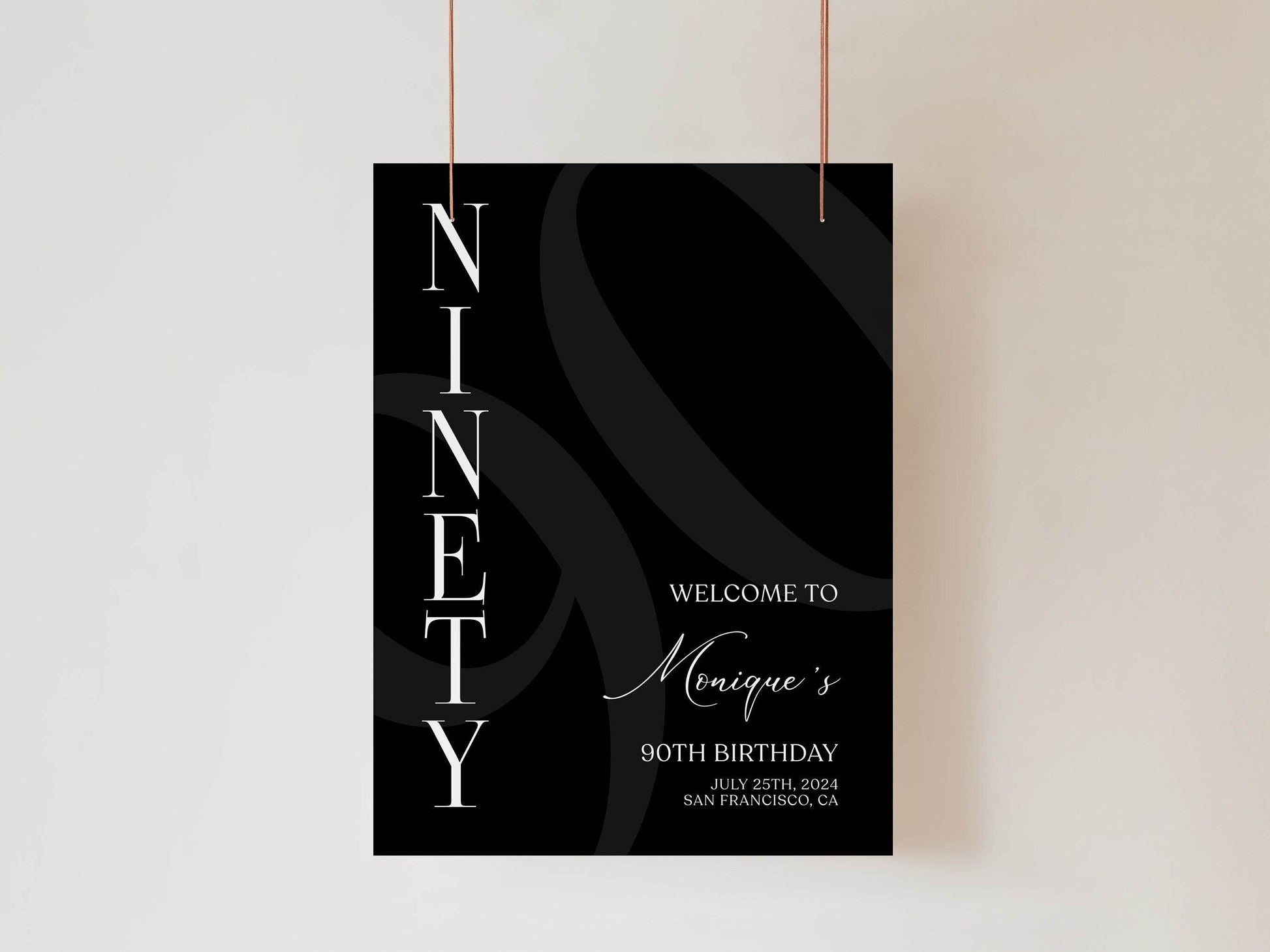 Simple Black 90th Ninety Birthday Welcome Sign Template, Printable Minimalist Birthday Welcome Sign, Editable Welcome Poster, Birthday Decor