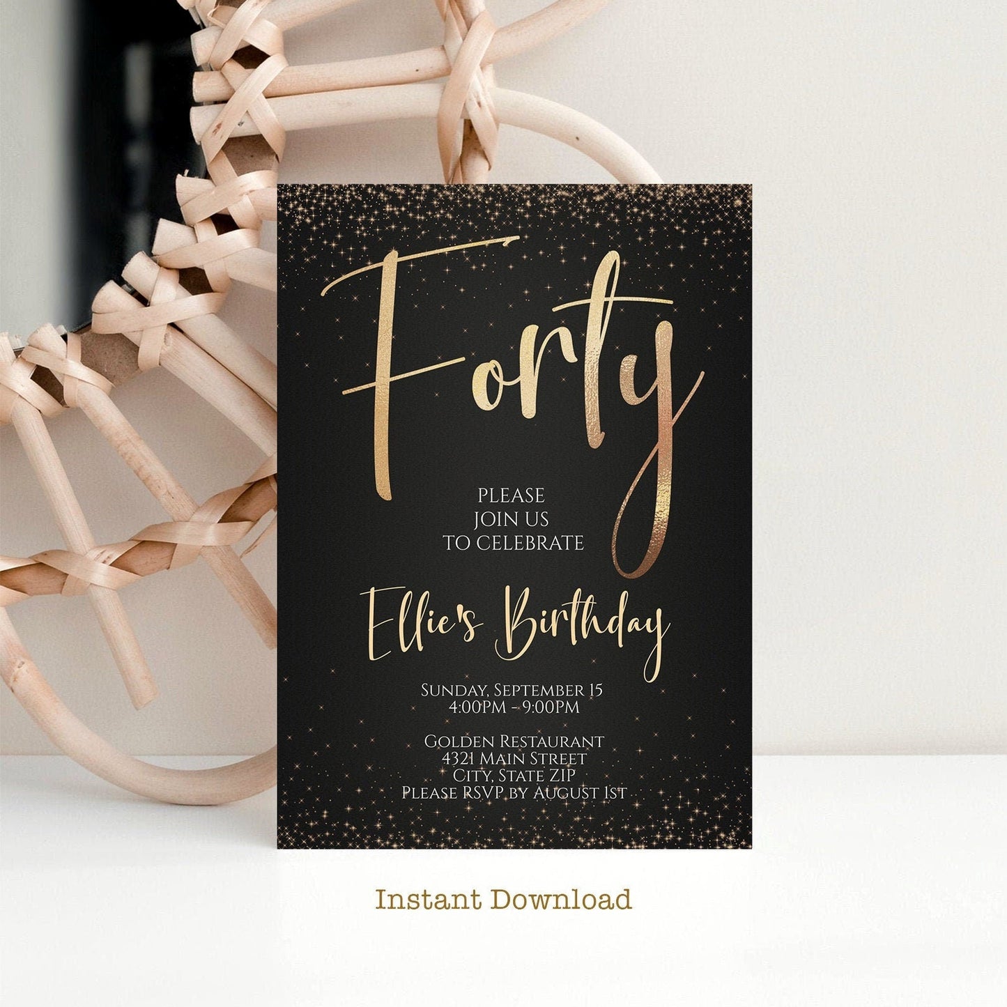Black and Gold 40th Birthday Invitation – Printable & Instant Download