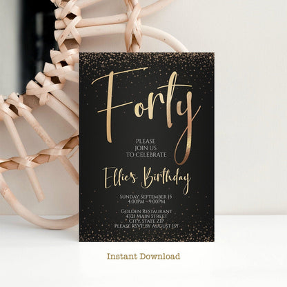 Black and Gold 40th Birthday Invitation – Printable & Instant Download
