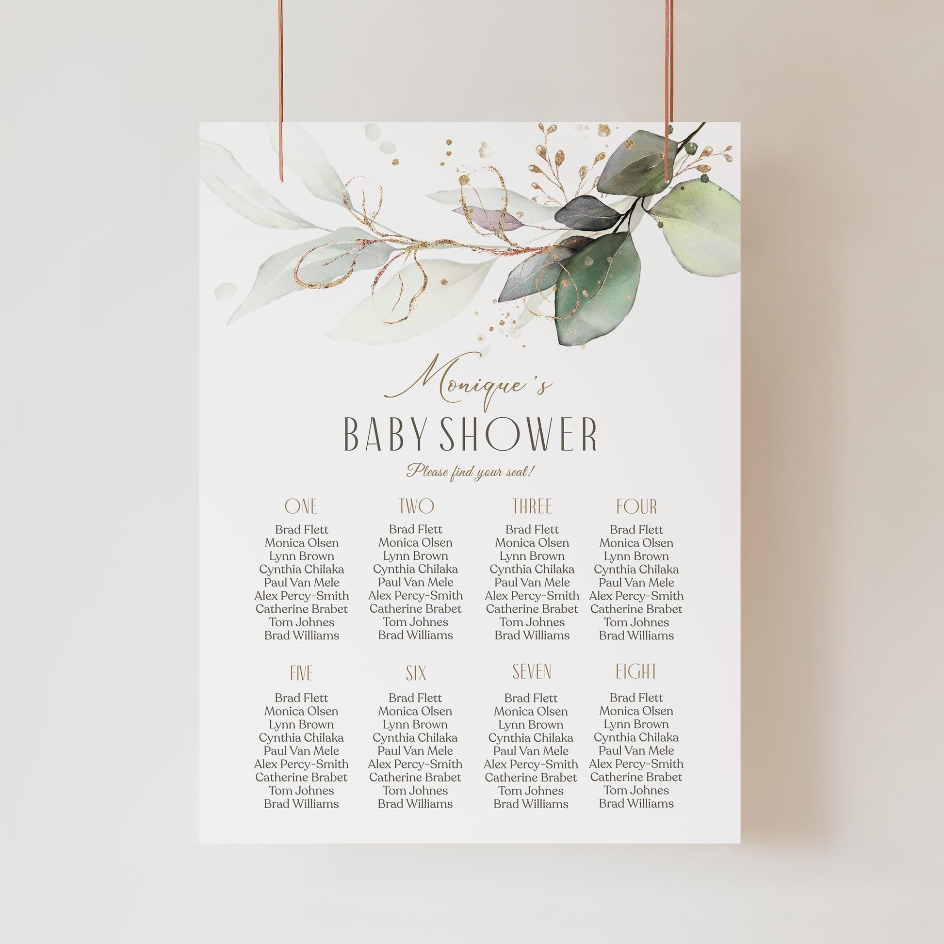 Editable Baby Shower Seating Chart Sign Poster Template, Printable Greenery Baby Shower Seating Board, Boho Baby Shower Seating Banner Decor